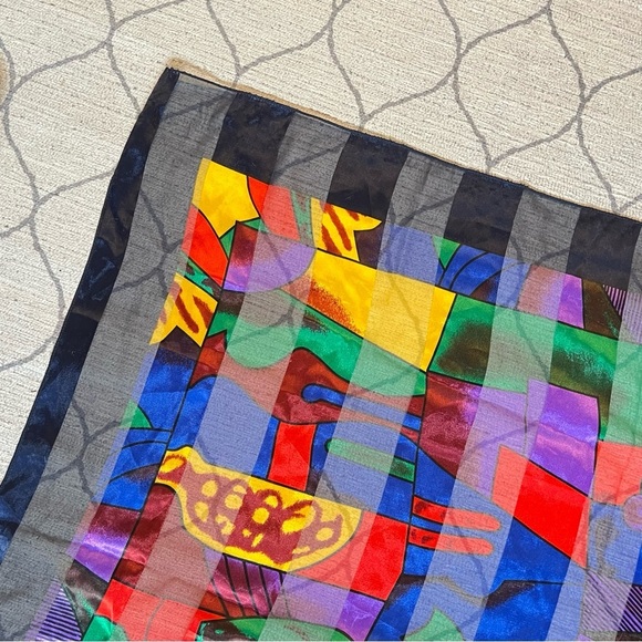 Cubist vibrant jewel tone scarf - Picture 3 of 5